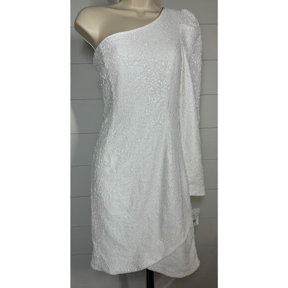 NWT Bardot x David's Bridal One Shoulder Sequin Mini Dress - Size M / 8 - Picture 1 of 13